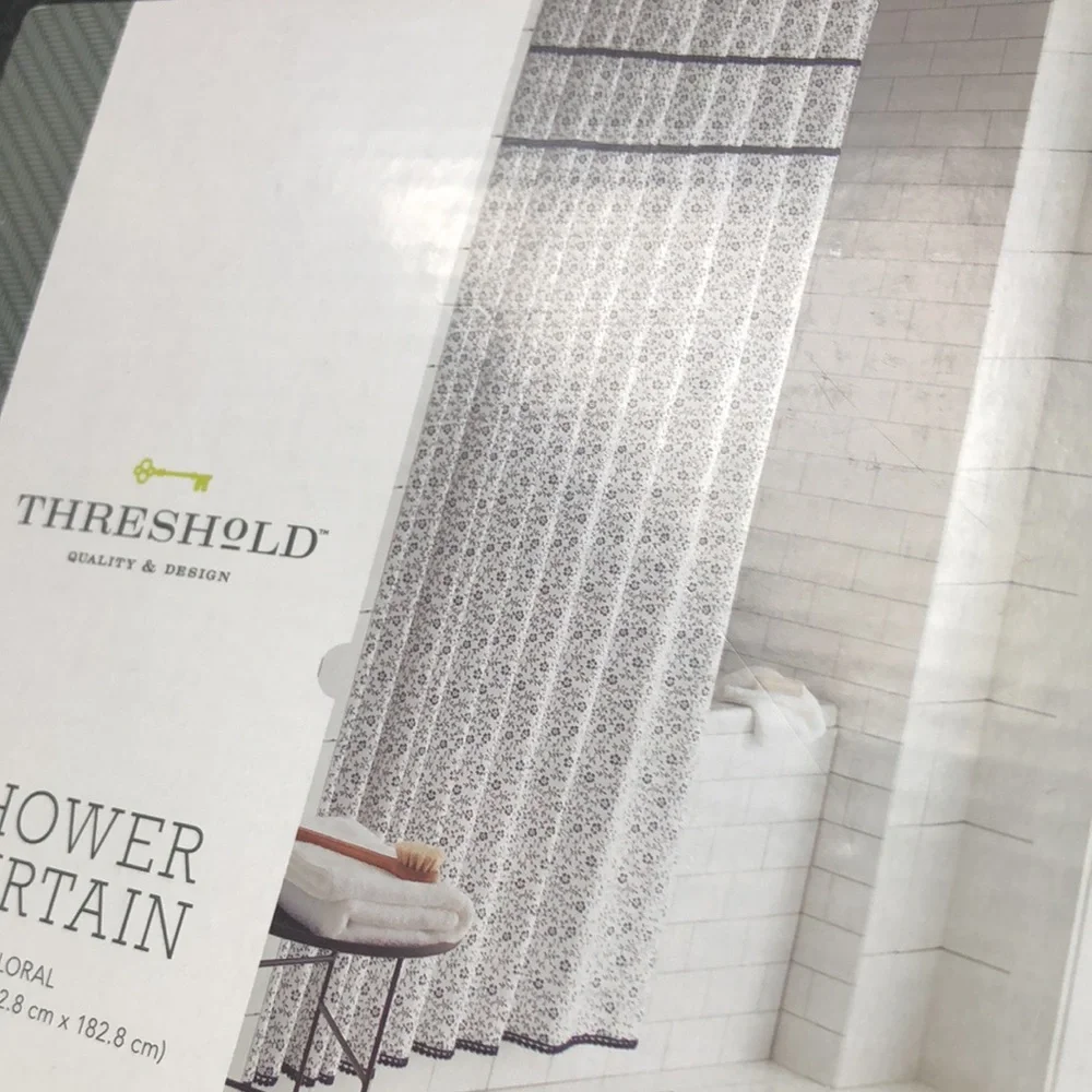 Threshold 100% Cotton Shower Curtain White + Small Navy Flowers Size 72
